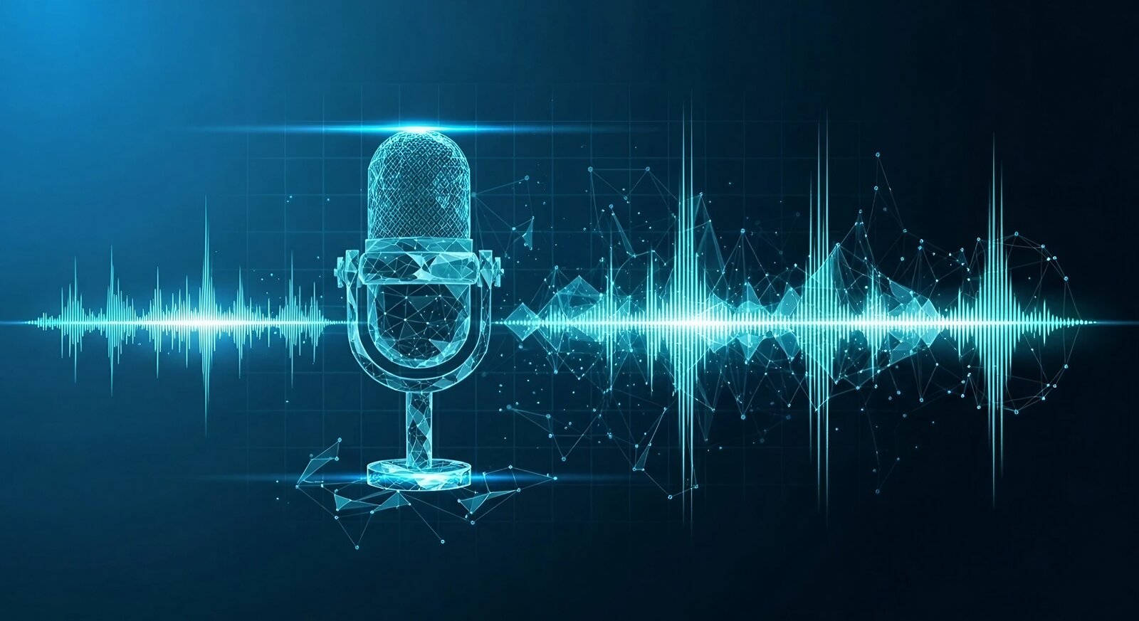 Futuristic Microphone and Sound Wave for Voice Technology Concept